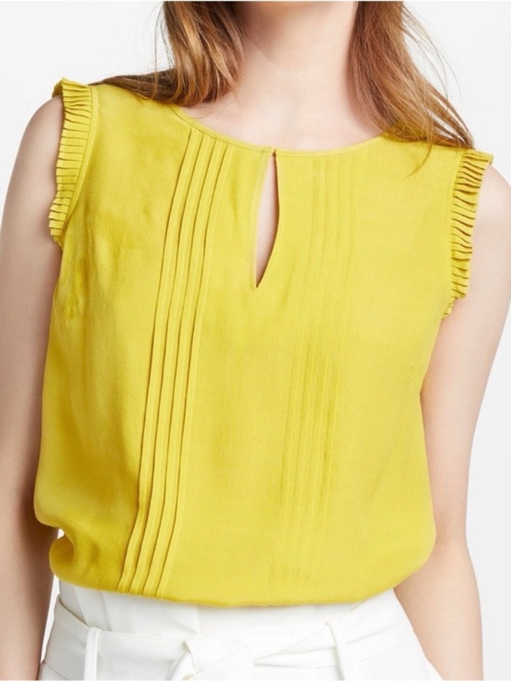 Boden Clara Yellow Pintuck Keyhole Ruffle Sleeve Camisole - Size Us 4 UK 8